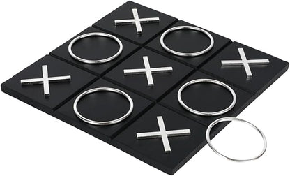 Tic Tac Toe Decor 10 x 10 Inch Wooden Black Wood Board with Gold/Silver X and O Pieces Modern Minimalist Coffee Table Decor for Living Room Office and Bookshelf Display (Silver)