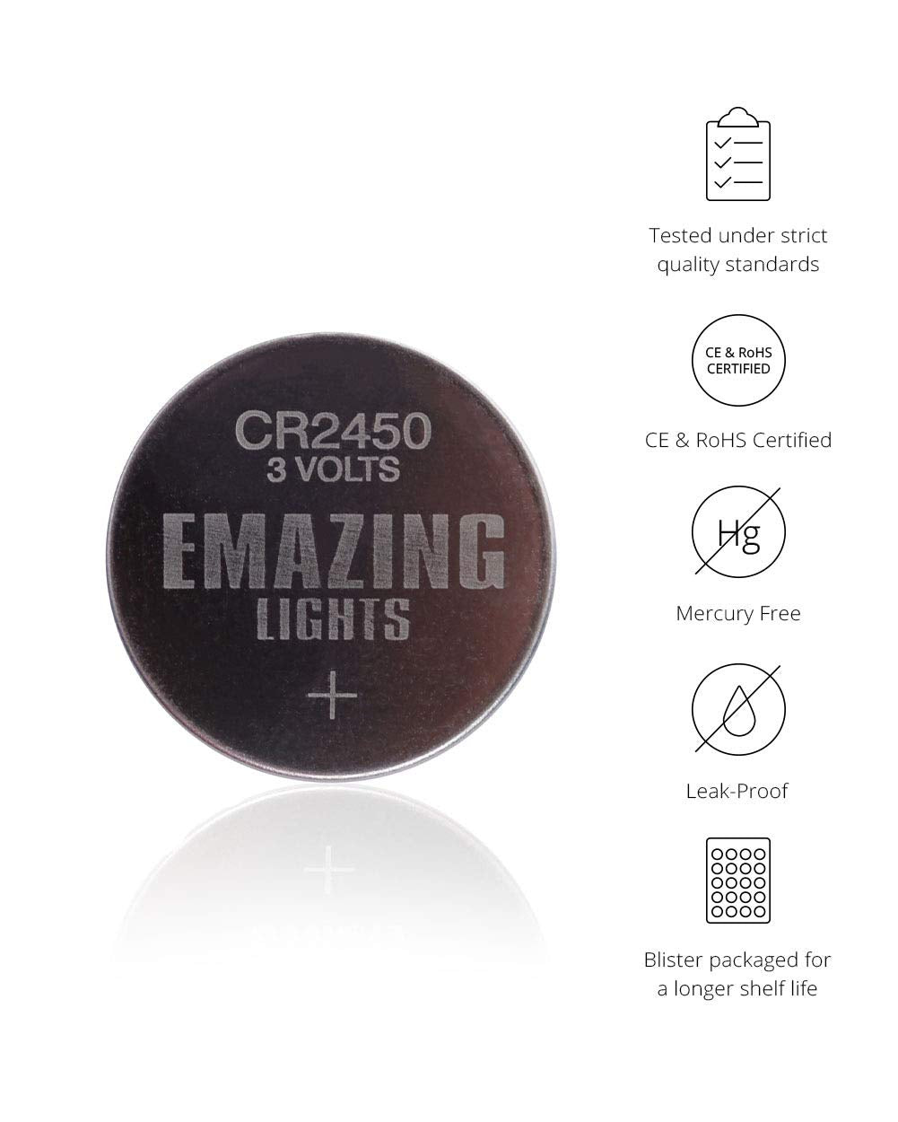 EmazingLights 60 Pack CR2450 Battery 3V Lithium Coin Cell Batteries Long Lasting Multipack for Keyless Remote FOB, Candles