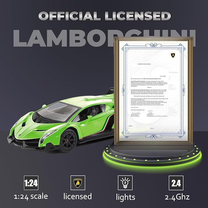 QUN XING Remote Control RC CAR Racing Cars Lambo Officially Licensed 1:24 Toy RC Cars Model Vehicle for Boys 5678 Years Old Green