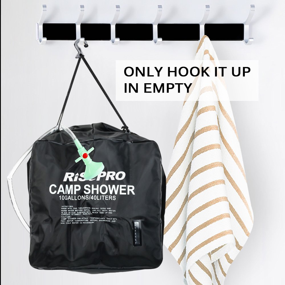 RISEPRO 10 gallons/40L Solar Shower Bag Solar Heating Camping Shower Bag with Temperature Hot Water Outdoor Hiking Climbing XH07