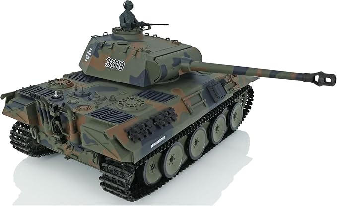US in Stock 2.4Ghz Heng Long 1/16 7.0 Plastic Ver German Panther V RTR RC Tank 3819 340° Rotating Turret Infrared Combat Idle Smoking Lifting Barrel Light Sound Airsoft Shoot