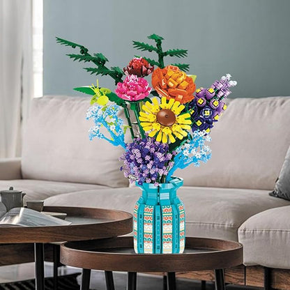 39150 The Words of Azure Flowers Building Blocks Flower Set 1853 Pieces of Floral and Plant Series Block Sets Adult Creative Enthusiast Model Gifts Can be Used for Room Decoration
