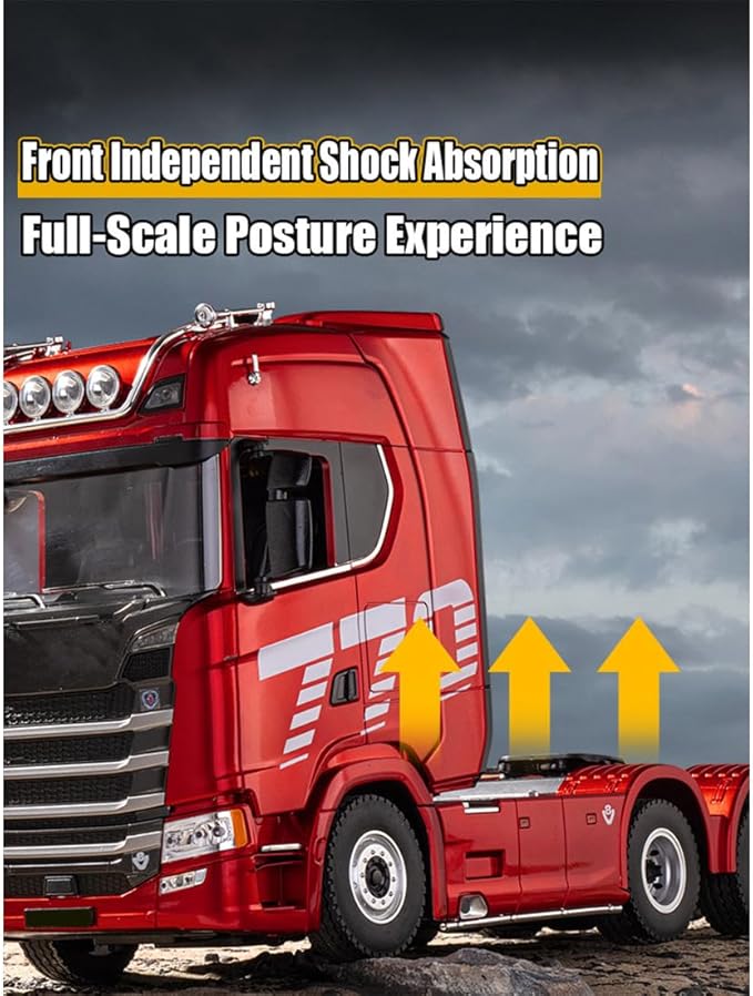 1/18 Scale 6x4 Heavy-Duty RC Tractor Truck – 2.4G Lorry Car with LED Lighting Rear-Wheel Drive &amp Expandable Flatbed Trailer Compatibility