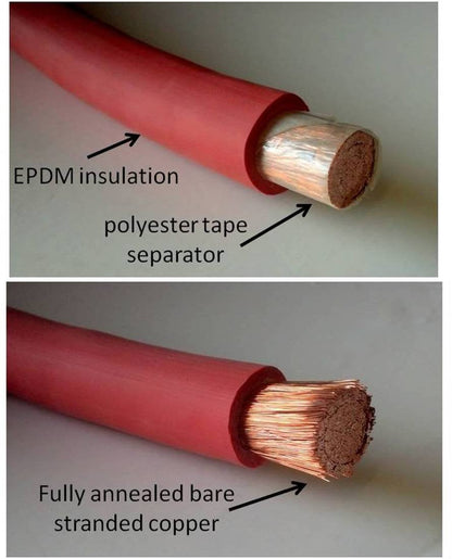 2 Gauge 2 AWG 10 Feet Red + 10 Feet Black Welding Battery Pure Copper Flexible Cable + 10pcs of 3/8" Tinned Copper Cable Lug Terminal Connectors + 3 Feet Black Heat Shrink Tubing