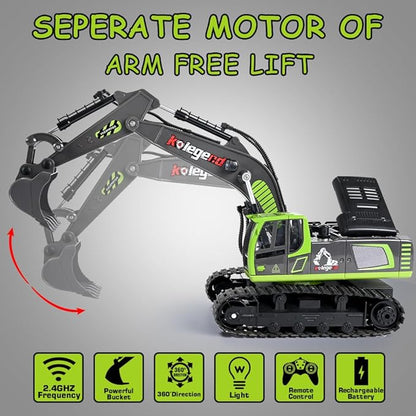kolegend Remote Control Excavator Toy 16 Inch 11 Channel RC Construction Vehicles Hydraulic Haulers Digger Toys Gift for 6 7 8 9 10 Years Old Kids Boys