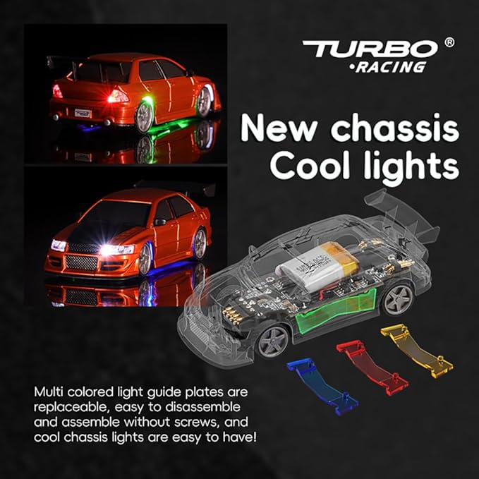 TurboRC 1:76 Mini Sports Car 4CH 2.4GHZ Remote Control Full Proportional RTR Kit with 2 Replaceable Body Shell(C76-Red)