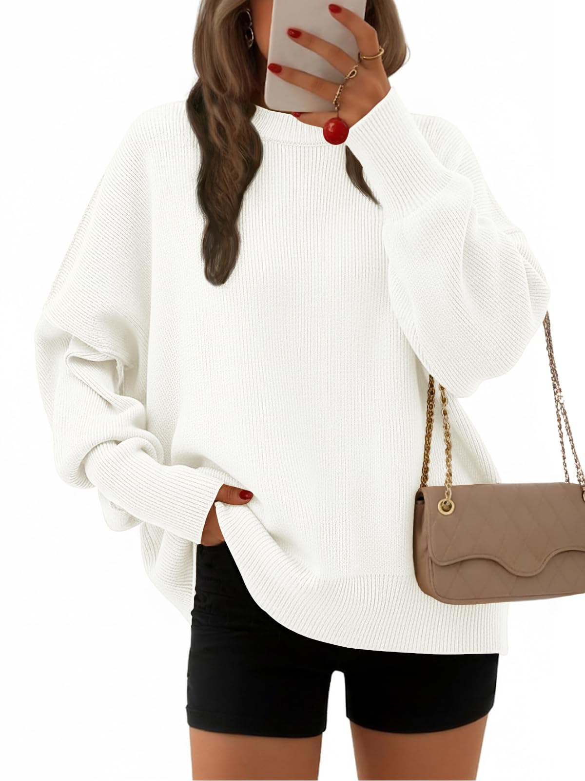 EFAN Women's Oversized Sweaters 2025 Fall Crewneck Batwing Sleeve Pullover Sweaters
