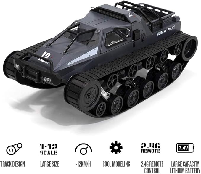 GoolRC RC Tank Car 1/12 Scale 2.4GHz Remote Control Tank 360?Rotating Off-Road RC Crawler Military Vehicle with Rechargeable Battery Gifts for Adults (Black)