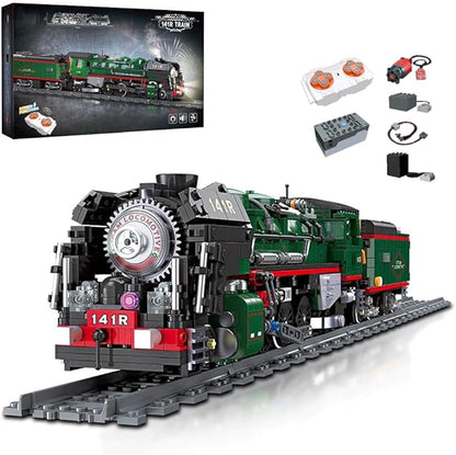 French 141R Steam Locomotive Building Bricks Set -Retro Steam Train Building Toy Sets Large Locomotives Display Toy with Train Tracks for Adults (1782 PCS)