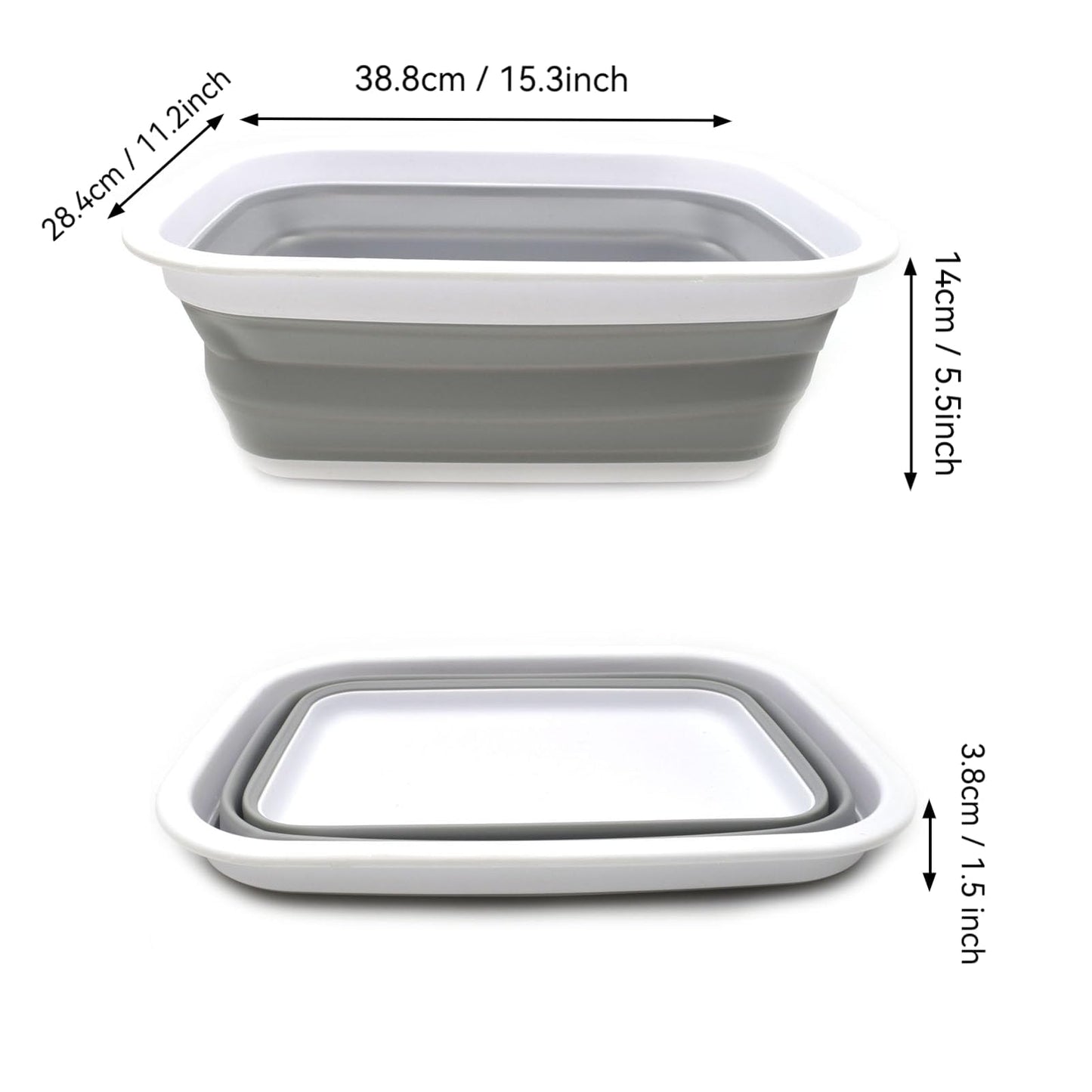 SAMMART 9.2L (2.37Gallon) Collapsible Tub - Portable Outdoor Picnic Basket/Crater - Foldable Shopping Bag - Space Saving Storage Container (M, Gray)
