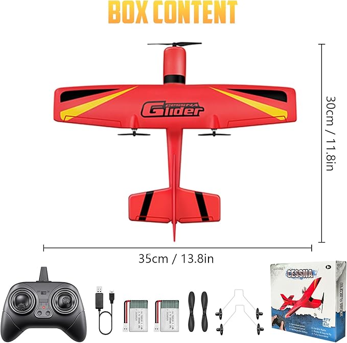 HAWK'S WORK 2 CH RC Airplane RC Plane Ready to Fly 2.4GHz Remote Control Airplane Easy to Fly RC Glider for Kids &amp Beginners (Red)