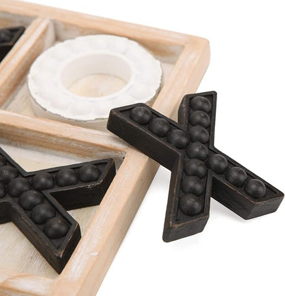 NIKKY HOME Tic Tac Toe Game Coffee Table Decor 10.6 Inch Rustic Wooden Board Black &amp White