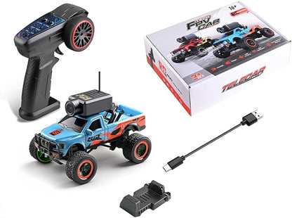 WL 1/64 FPV RC Car with Camera APP Auto-Pairing Mini RC Truck with Remote Controller 3-Speed Modes Gyroscope Remote Control Off-Road Truck for Adults