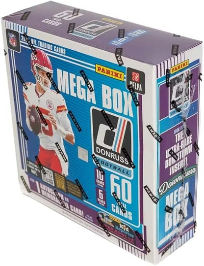 NEW 2025DONRUSS Football Card MEGA Box 60 Cards - 1 Autograph or Memorabilia Card Per Box! (Red Wave Parallels)