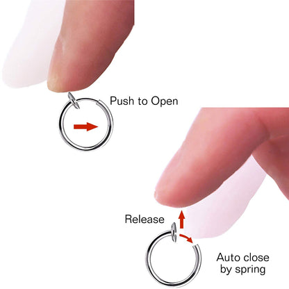FECTAS 8pcs Fake Nose Lip Earring Ring Hoop Stainless Steel Non Pierced Clip On Piercing Body Jewellery