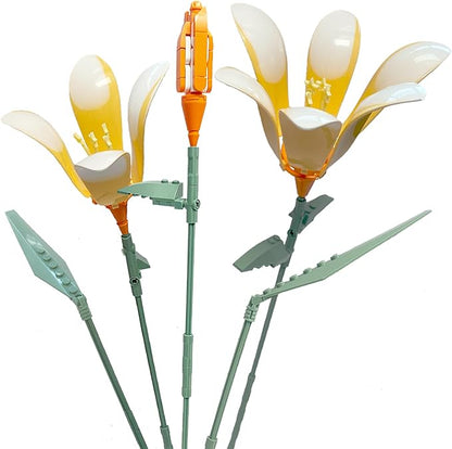 Lily Flower Building Kit for Adults Flower Bouquet Building Block Set Artificial Flowers Mini Building Bricks for Gifts/Home Decor Botanical Collection (Orange)