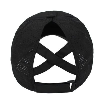 HGGE Womens Criss Cross Ponytail Baseball Cap Adjustable High Messy Bun Trucker Hats Quick Drying Mesh Dad Ponycap for Outdoor Sports Travel Black
