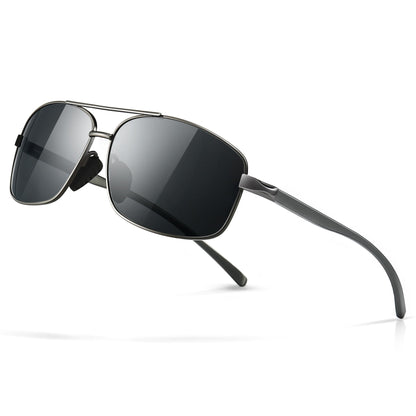 SUNGAIT Ultra Lightweight Rectangular Polarized Sunglasses Men UV400 Protection (Gunmetal Frame Gray Lens, 62) Metal Frame SGT458 QKH-CA