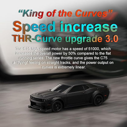 1:76 Turbo Racing Scale RC Sport Car Table Racing Remote Control Mini Model Car Full Proportional RTR Kit Toys (C75-black)