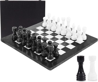 Marble Chess Set for Adults 15 Handmade Black &amp White Board Game with 32 Chess Pieces 2 Extra Queens &amp Storage Box Luxury Travel Game – Elegant Home Décor