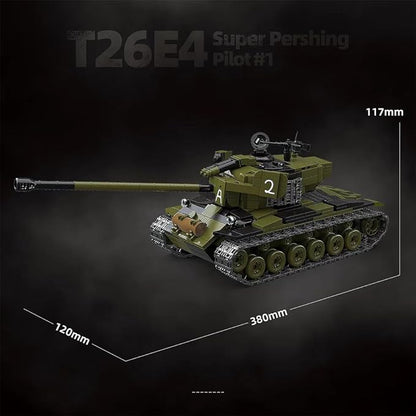 39059 T26E4 Super Pershing Test Vehicle No.1 Building Block Set 1322 Pieces Military 1:28 Scale Tank Model Toys Ideal Gift for Room Decoration or Collection