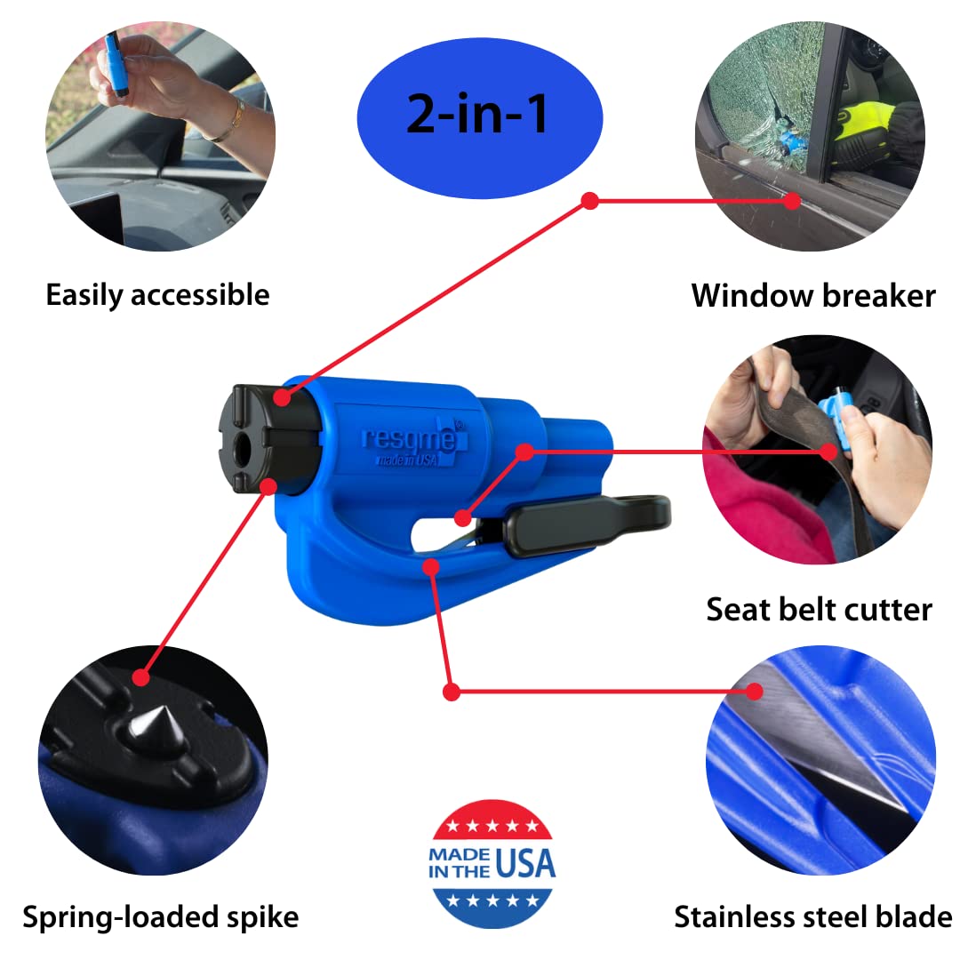 resqme The Original Emergency Keychain Car Escape Tool, 2-in-1 Seatbelt Cutter and Window Breaker, Made in USA, Pink - Compact Emergency Hammer