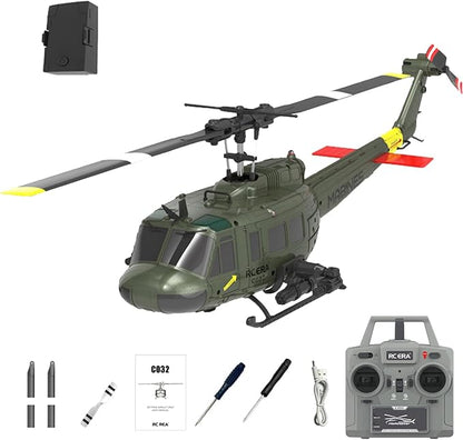 RC ERA C032 UH-1 Huey Helicopter - Remote Control Helicopters for Adult 1/48 Sacle 2.4G 6CH Gyro Stabilized Aircraft with Altitude Hold &amp Optical Flow3D Stunt Drone (Green)