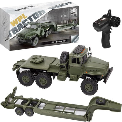 1/16 RC Truck 41.3in 6WD Remote Control Car Transporter Truck 6X6 Car Toy RC Semi Trailer car Army Off-Road w/ 600mAh Battery for 30min Play Christmas Birthday Gift for Adult