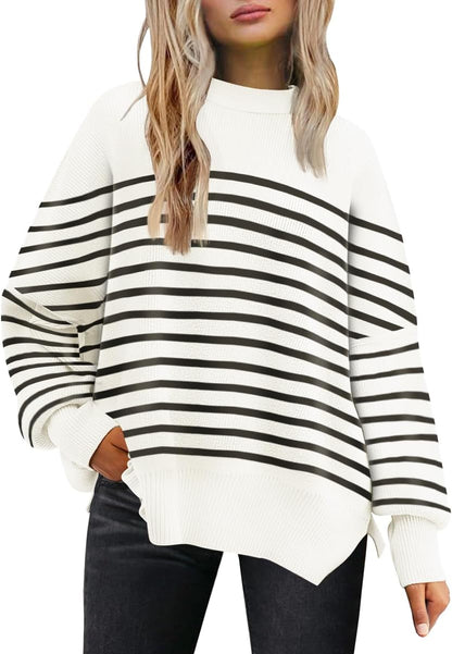 LILLUSORY Women's Oversized Batwing Sweaters 2025 Fall Outfits Trendy Crewneck Knit Side Slit Fashion Pullover Tops