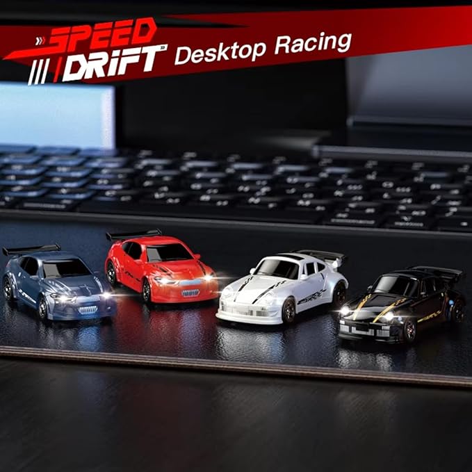 1/64 Scale 2.4G High Speed Drift RC Car Remote Control Drift 4WD Mini Lights System Desktop Drift Car for Adults (Black)