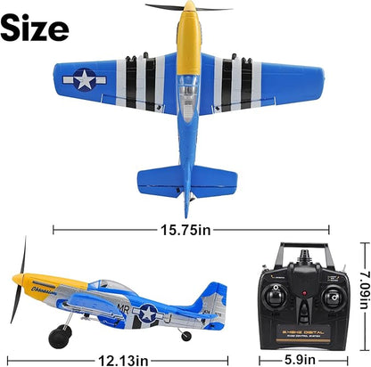Remote Control Airplane for Adults P51 Mustang 4 Channel RC Plane with 6-Axis Gyro Aerobatic WW2 Warbird Fighter Glider Park Flyer Gift