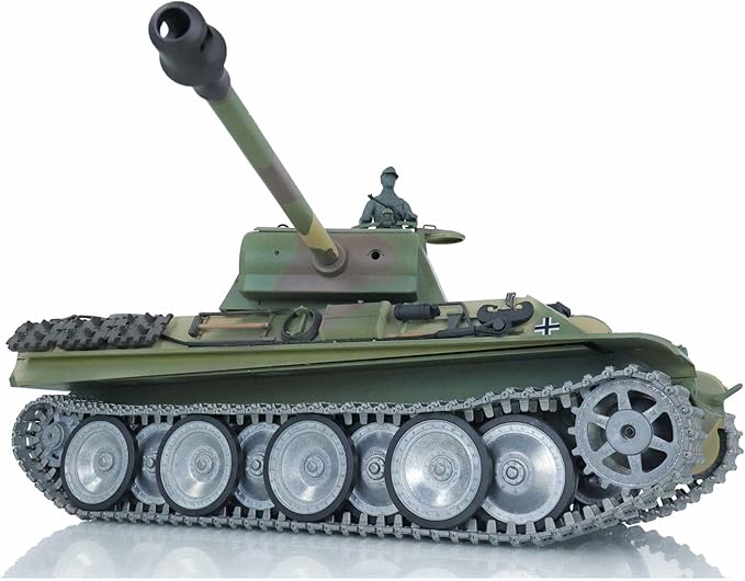 Heng Long Panther G RC Tank 1/16 7.0 Customized RTR 3879 with Smoking Metal Tracks Wheels Barrel Recoil 360 Rotating Turret Infrared Combat BB Shooting Airsoft