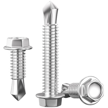Wensilon (300Pcs) #8×3/4" Hex Washer Head Self Drilling Screws, 410 Stainless Steel Metal SheetScrews，TEK Screws, Sheet Metal Self Tapping Screws