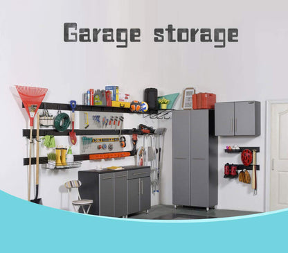 Ultrawall 13 PCS Tool Storage Rack, 64 Inches Adjustable Garage Organization Wall Mounted Storage System with 9 Hooks, Heavy Duty Steel Garden Tool Organizer Wall Holders