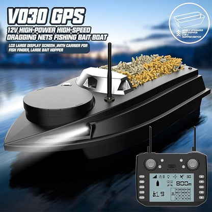 V030 Remote Control Bait Boat 12V 2.4G High-Speed RC Bait Boat with GPS Positioning