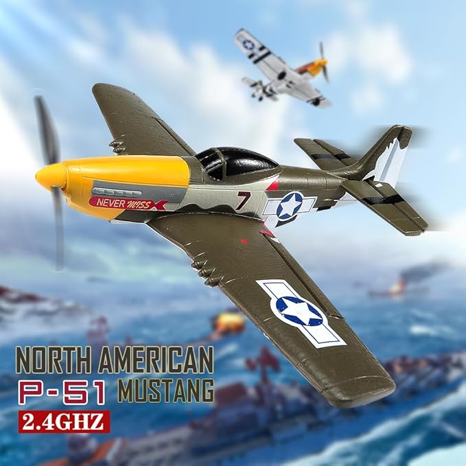 P51 RC Plane for Adults Kids 4 Channel Remote Control Airplane with Aileron/Rudder/Elevator/Gyro Aerobatic Mustang Fighter Glider with 3 Modes Stabilization System Easy Learning to Fly