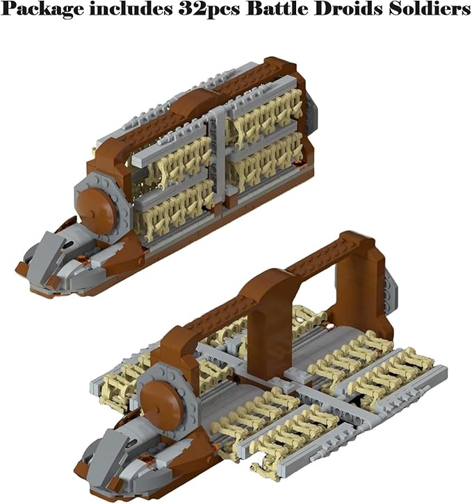 32 Pieces Battle Soldiers Army Clanker Platoon Attack Craft Building Kit with 2 Droidekas Action Figures Building Blocks Set Toys Gifts for Boys Kids (537 Pieces)