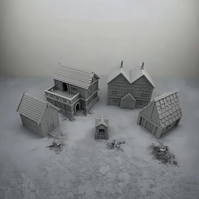 Paintable Tabletop Miniature Little Town Building Terrains - 18mm Scale Dioramas Building Set Scenery with Medieval Architecture Style by HAUTICO (HVillageHouses4-1)