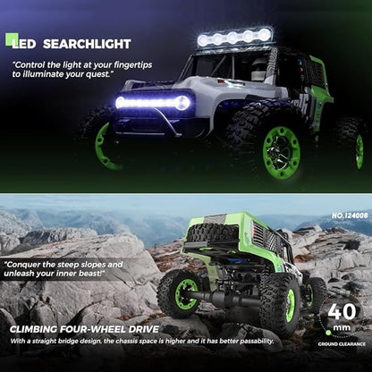 GoolRC WLtoys 124006 RC Car 1:12 Scale Remote Control Car 4WD 40KM/H High Speed RC Truck 2.4GHz Off-Road RC Crawler RTR with LED Lights and 2 Batteries for Adults (Green)