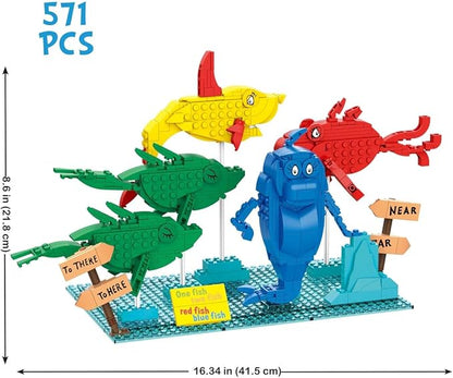 Brickcraft Officially Licensed Dr. Seuss One Fish Two Fish Red Fish Blue Fish with Fish Figures and Signage Included 571 Pieces Multicolored Brick Building Set
