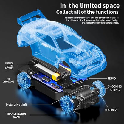 1:43 RC Drift Car D43-01 - 2.4G Full Proportional 4WD Alloy 20KM/H High Speed RC Racing Car with Gyro Silent Bearings Adjustable Speed &amp Lighting(Q8/Blue/D43-01)
