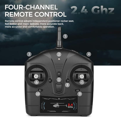 FunXylophy WL K170 RC Helicopter 2.4G 4CH Flybarless 6-Axis Gyroscope Altitude Hovering RC Military Helicopter with Display Stand and Apron Takeoff Landing Pads (RTF Version)