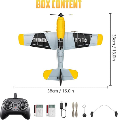 HAWK'S WORK 3 Channel RC Plane BF-109 Remote Control Airplane Ready to Fly 2.4GHz 6-axis Gyro Stabilizer Easy to Fly for Kids &amp Beginners