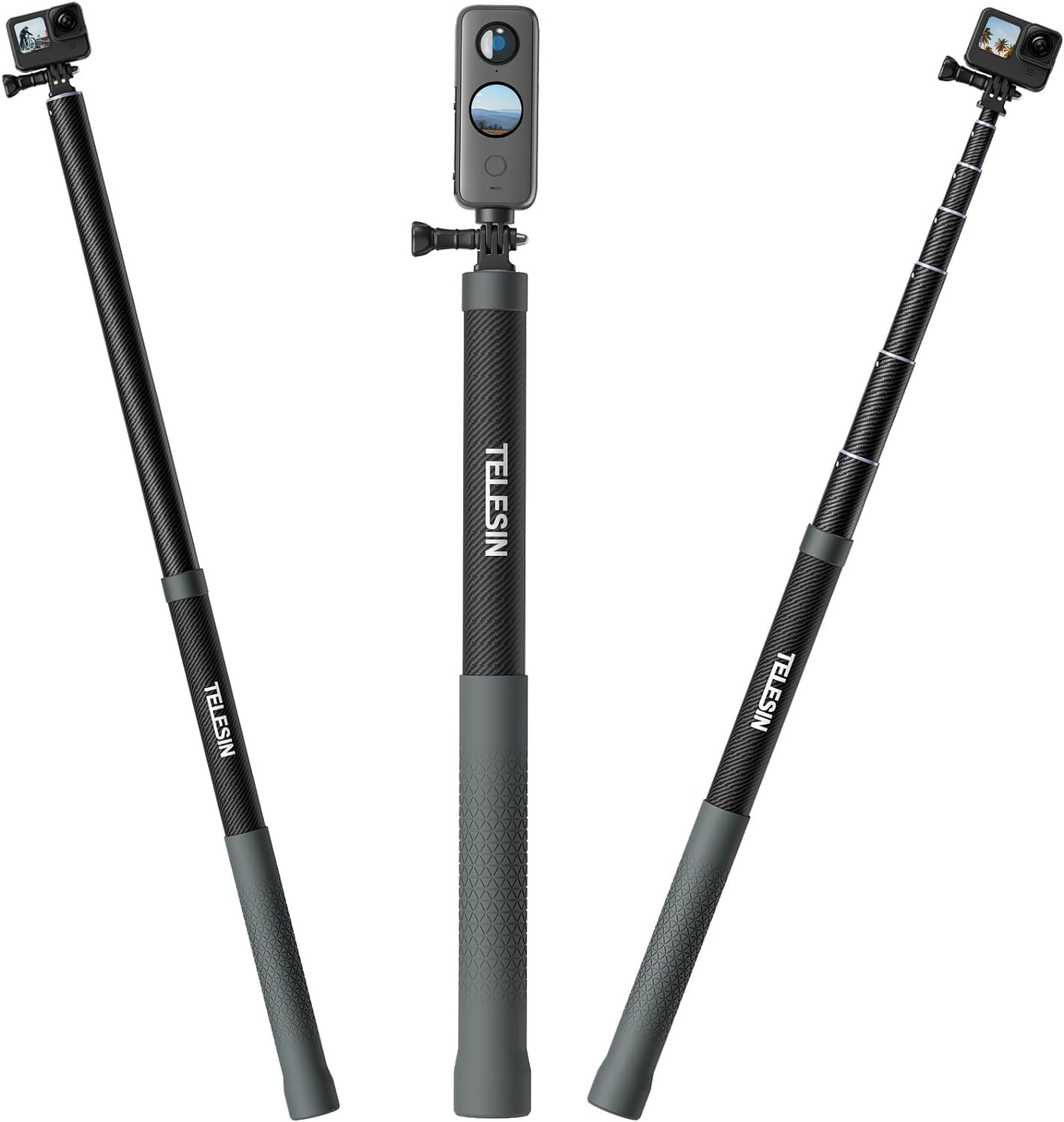 TELESIN G3 Selfie Stick Pole Long Invisible (118"/3M), Carbon Fiber Waterproof Underwater Monopod for GoPro Max 13 12 11 10, Insta360 X3 X4 X5 Ace Pro, DJI Osmo 360 Action Pocket AKASO Bike Motorcycle