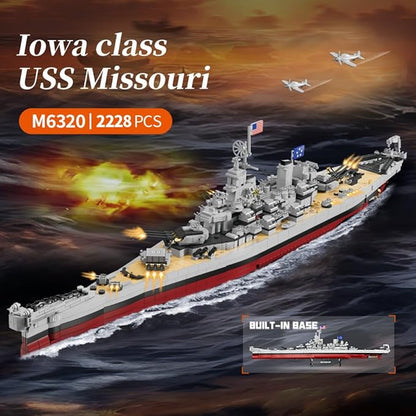 MISINI M6320 Military Series World War II Battleship Building Kit 2228 Pieces USS Missouri Battleship Toy Gift Ship Building Block Set for Adult Collection(Iowa-Class Warship)