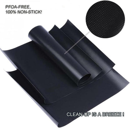 Renook Grill Mat Set of 6-100% Non-Stick Reusable Mats for Gas, Charcoal or Electric Grills - Easy to Clean - 15.75 x 13-Inch, Black
