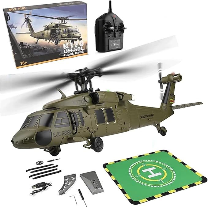 K170 UH60L Remote Controlled Helicopter for Adults RC Aircraft Plane 2.4Ghz 4CH RC Helicopter Heli Aileronless 6-Axis Gyroscope Altitude Hovering (1 Battery)