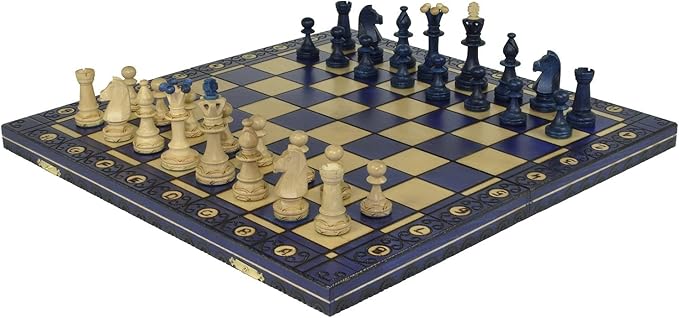 Beautiful Handcrafted Wooden Chess Set with Wooden Board and Handcrafted Chess Pieces - Gift idea Products (16 (40 cm) Blue)