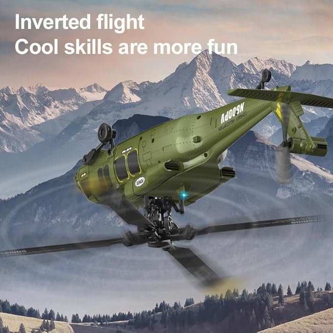 Black-Hawk K200 Brushless RC Helicopter 2.4G 6CH 6-Axis Gyro Military Aircraft with Optical Flow Positioning Altitude Hold &amp Inverted Flight for Adults -2 Battery/RTF