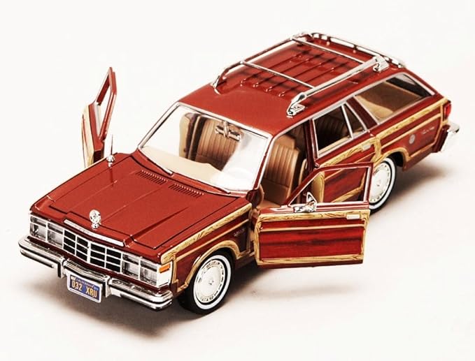 1979 Chrysler Lebaron Town &amp Country Wagon Red with Woodie Siding Motormax 73331-1/24 Scale Diecast Model Car